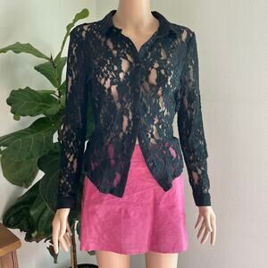 Vintage hot pink leather mini skirt with textured finish